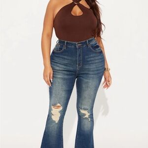 Fashion Nova Distressed Blue Flare Jeans